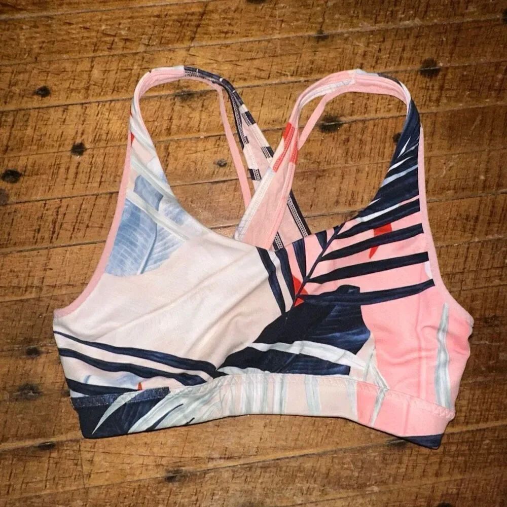 Athleta pink tropical strappy athletic sports XS bra